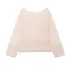 Para Comercio Exterior Transfronterizo Europeo y Americano Ropa de Mujer Aliexpress Más Vendido Moda de Otoño Versátil Color Albaricoque Dobladillo plisado Suéter de Punto