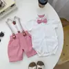 Conjunto de Macacão para Bebê, Macacão Duas Peças de Verão para Meninos e Meninas, Traje Estilo Cavalheiro Britânico para Bebê