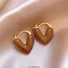 Aretes Ovalados Estilo Maillard Castaño Caramelo Piedra Ojo de Tigre para Mujer, Aretes Vintage Otoño e Invierno, Novedad 2026
