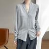 25 Nuevo Cardigan de Punto para Mujer de Lana Fina Otoñal con Cuello en V, Botones Ocultos, Color Sólido, Corte Holgado, Chaqueta Superior Versátil