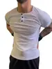 Camisa de Verano para Hombre Estilo Americano Henley con Cuello Floral Gris Ajustada que Ceñe la Cintura Manga Corta Resistente que Realza los Músculos Capa Base para Fitness