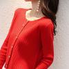Cárdigan de lana para mujer, abrigo chal, suéter plisado de moda, cuello redondo pequeño, suéter nuevo de manga larga, otoño