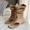 Sandalias de Plataforma Plana de Punta Abierta de Moda Estilo Verano 2026, Chanclas, Botines Cortos Holgados de Gamuza Beige