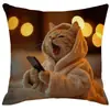 Capa de Almofada para Sofá Amazon Home Gato Criativo Estampa 3D Almofada de Cabeceira Interna Venda por Atacado Transfronteiriça