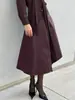 Nova Saia Assimétrica de Couro PU de Cintura Alta Outono/Inverno 2026, Saia Evasê Vinho Tinto Retrô Francesa para Mulheres, Estilo Vintage