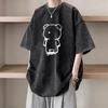 Comercio Exterior Transfronterizo Camiseta de Verano Lavada Vintage de Manga Corta 100% Algodón Marca de Tendencia Corte Holgado Camiseta Retro Americana para Niños