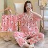 Pijama de tres piezas con lazo de verano para mujer, versión coreana suelta para microempresa, popular en línea, ropa de casa para mujer, la primera generación de cabello