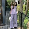 Moda Verão 2026 Casual Jovem Emagrecedor Estilo Coreano Conjunto de Blusa de Renda + Calça Wide Leg de Cintura Alta Tendência