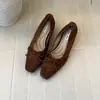 Zapatos Planos de Ballet First Encounter Temporada Retro de Gamuza con Punta Cuadrada para Mujer, Mocasines Versátiles de Estilo Hada con Lazo para el Trabajo