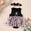 Enterizo de Verano Transfronterizo para Bebé Vestido Romper sin Mangas Estampado de Ballet Falda de Malla de Estrellas Conjunto de Diadema