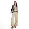 Jeans Laranja#Cáqui Infantil Relaxado de Perna Larga Feminino Cintura Alta Solto Emagrecimento Escondendo Defeitos Casual Versátil Calça Banana
