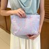 Bolsa de Cosméticos Estampada de Aparência Sofisticada, Bolsa Clutch Feminina Xadrez Doce e Fresca, Bolsa Portátil de Grande Capacidade para Armazenamento de Produtos de Higiene Pessoal