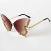 Nuevas Gafas de Sol con Forma de Mariposa Sin Montura Gafas de Sol Rojas de Internet para Mujer Gafas de Sol Transfronterizas de Alto Nivel