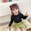 Camisa básica de cuello bajo para niñas, primavera y otoño, manga larga para niñas, otoño, otoño e invierno, para bebés, cálida y elegante