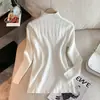 Nuevo suéter de punto para otoño e invierno con diseño de pedrería resistente, jersey de cuello medio alto, base de color liso, top versátil