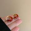 Pendientes Festivos para Mujer, Modernos y de Lujo Ligero, Versátiles Pendientes de Botón con Lazo y Flor, Pendientes de Aro Dulces y Únicos con Forma de Corazón, Accesorios para Orejas de Año Nuevo
