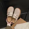 Sandálias Mules Tecidas com Solado Plataforma, Bico Aberto, Design Vazado, Chinelos Slip-On de Solado Grosso Novo Estilo de Verão Feminino para Uso Externo