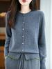 Cárdigan de Punto de Lana Pura con Borde de Color Contrastante, Falso Dos Piezas, Nuevo para Mujer, Holgado, Casual, Top Base, Chaqueta Suéter Cálida