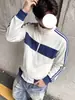 Marca Americana Moderna Branca Listras Três Cores Gola Alta Moletom para Homens e Mulheres Outono Inicial Fino Design de Casal Cardigan Jaqueta