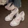 Zapatos Mary Jane para Mujer, Vestido de Dama de Honor, Zapatos de Boda Perlados, Tacones Gruesos, Falda Suave, Zapatos de Tacón Altos de Hada Elegantes, Zapatos para Mujer