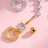 Set Caliente de 4 Piezas de Anillos para Ombligo de Comercio Electrónico Transfronterizo Europeo y Americano con Diseños de Flor y Corazón, Anillos para Ombligo Tachonados con Circonita, Clavos para Piercing de Ombligo