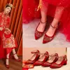 Zapatos de Boda Xiuhe Estilo Chino con Grulla Blanca para Mujer, Zapatos de Novia Burdeos Puntiagudos, Zapatos de Boda de Tacón Alto, Tacón Grueso, Adecuados para Mujeres Embarazadas