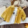 Camisa Chic Estilo Coreano para Niños 2026 Otoño Nueva Llegada Bebé Guapo Elegante Camisa Chaqueta Rayada Bordada Moderna Niño