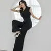 2026 Verano Nuevo Estilo Coreano Elegante Ajustado Cuello de Solapa Ceñido a la Cintura Pantalones de Pierna Ancha Moda Profesional Mono Negro