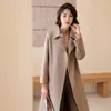 Fábrica de vestuário feminino atacado 2026 outono e inverno novo estilo lapela longo casaco de cashmere dupla face jaqueta de lã mista para mulheres