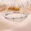 Yilu Plata Verde Jade Plata de Ley S925 Cepillado Redondo Girasol Grabado Elegante Estilo Europeo Exquisito Pulsera de Plata Pulsera