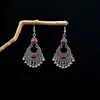 Pendientes Bohemios Azules de Turquesa Estilo Étnico Europeos y Americanos, Pendientes de Borla de Metal Plateado Imitación, Joyería de Borla Vintage para Orejas al por Mayor