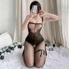 Susheng Lencería Sexy Medias Traje de Mujer Transparente Sexy Tentación Medias Abiertas Uniforme Combinación de Ropa de Red W