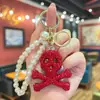 Chaveiro Criativo Feito à Mão DIY Corrente de Pérolas Argila de Polímero Caveira com Strass Novo Modelo Ornamento Pendente Requintado de Halloween