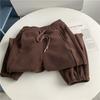 Calça de Moletom Lisa com Punho Painel de Cor Lisa Forrada com Lã Espessa Roupa de Inverno Calça de Algodão Calça Quente Calça Longa Petite