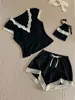 Pijama curto de manga curta estilo coreano para meninas com bojo, novo estilo de verão, shorts doce com acabamento em renda, conjunto para casa, atacado