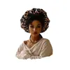Touca de Dormir de Seda Imitação de Aba Larga para Mulheres, Touca Elástica para Cuidados com o Cabelo com Estampa de Fita, Lenço de Cabeça de Beleza, Chapéu de Proteção Solar