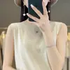 Camiseta base casual de punto fino de lana para primavera-verano, nuevo top de punto sin mangas, camiseta sin mangas premium para mujer