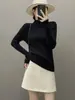 Nuevo Suéter de Punto Fino de Lana Cachemir sin Costuras de una Pieza para Mujer Otoño e Invierno con Base de Suéter de Cuello Semialto Delgado