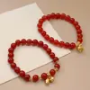 Pulsera de ágata roja natural para mujer, colgante de orquídea de la felicidad de dos mundos, diseño de nicho, pulsera de jade, retro, simple