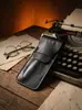 Estojo de Couro Genuíno de Alta Qualidade da Amazon, Bolsa Simples e Portátil de Couro Bovino de Primeira Camada para Relógio, Capa Protetora para Caneta Gravadora e Caneta Tinteiro