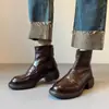 Botines Casuales de Suela Blanda para Mujer, Botines Chelsea de Piel Genuina con Tacón Grueso y Punta Redonda, Botas Versátiles para Ropa de Trabajo, Nuevo Estilo Invierno 2025