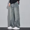 Jeans Masculino de Perna Larga Plus Size 2026 Primavera/Verão Solto Reto Estilo Americano Patchwork Marca Tendência Calças Longas