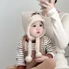 Gorro de Bebé Otoño e Invierno Felpa Engrosado Protección para Orejas Lindo Oso Gorro de Punto A prueba de Viento Cálido Gorro para Pies