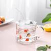 Taza de vidrio de fresa con asa, fondo grueso, con tapa, escala de dibujos animados, taza de leche para el hogar, niños, vaso de agua con pajilla, venta al por mayor