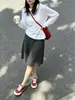 Falda Midi Plisada de Punto Holgado Estilo Coreano para Mujer 2026 Otoño/Invierno Nueva Cintura Alta Adelgazante Línea A Dobladillo Ancho Falda Midi
