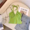2026 Verano Nuevo Estilo Camiseta sin Mangas con Espalda Descubierta y Atar para Niñas, Camisola Corta de Cintura Alta con Cuello Halter para Ropa Exterior