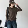 Camiseta listrada de manga comprida para meninas, estilo novo para o início do outono de 2026, blusa básica estilo coreano para meninas mais velhas, top infantil estiloso
