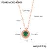 Europeu e Americano Rosa Ouro Romano Vintage Esmeralda Redonda Vidro Pedra Pingente Colar Retro Light Luxo Titânio Aço Clavícula Cadeia Feminina