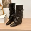 Botas Longas Emagrecedoras Removíveis de Uso Duplo Femininas 2026 Novas Botas de Moda com Fivela Retro Francesa Bico Quadrado Salto Bloco Temperamento