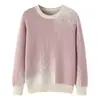 Suéter de Punto Grueso Jacquard Estilo Francés 100% Algodón Engrosado Cuello Redondo para Mujer, Corte Holgado, Adelgazante, Top de Suéter Versátil para Otoño e Invierno